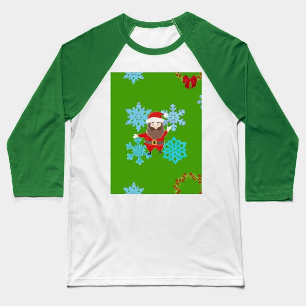 Santa Claus with a Christmas tree seamless pattern on a green background Baseball T-Shirt by Ammi